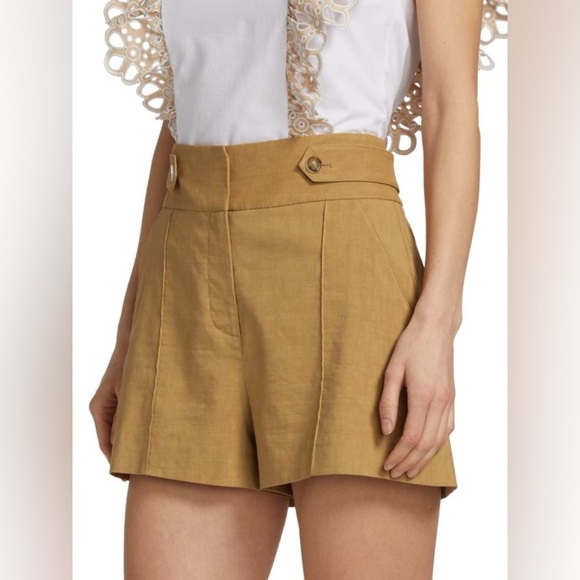 Veronica Beard Betty Stretch-Linen Tan High Waisted Shorts - Picture 11 of 13
